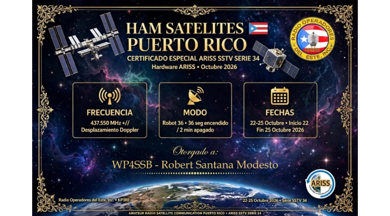 Ham Satellite PR SSTV ARISS SERIE 34 Certificate